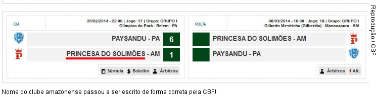  Nome do clube amazonense passou a ser escrito de forma correta pela CBF!