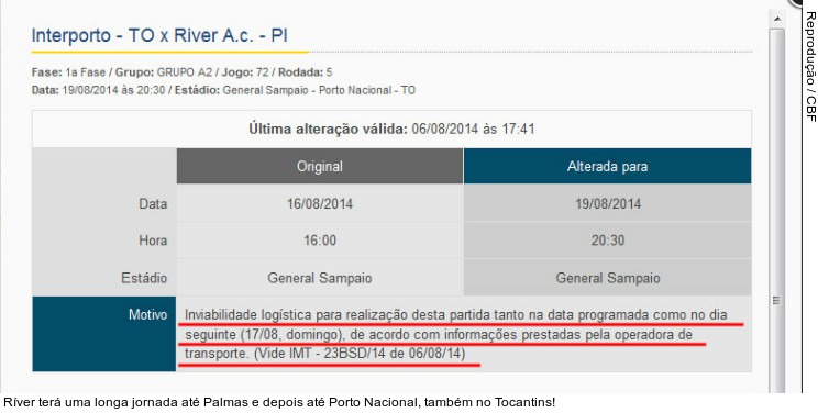  Ríver terá uma longa jornada até Palmas e depois até Porto Nacional, também no Tocantins!
