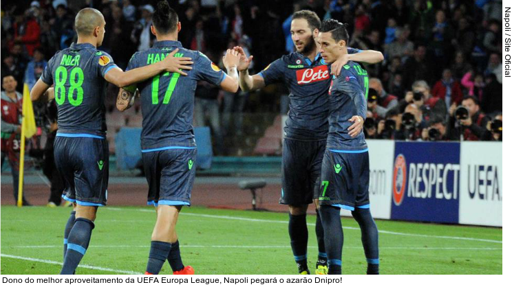  Dono do melhor aproveitamento da UEFA Europa League, Napoli pegará o azarão Dnipro!