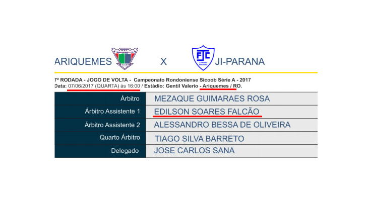  Jornada dupla do assistente Edílson Soares Falcão começará nesta quarta-feira à tarde!