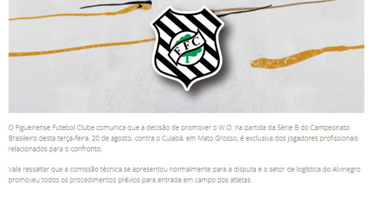  Figueirense divulgou nota oficial após os jogadores não entrarem em campo pela Série B!