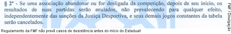  Regulamento da FMF não prevê casos de desistência antes do início do Estadual!