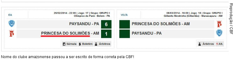  Nome do clube amazonense passou a ser escrito de forma correta pela CBF!