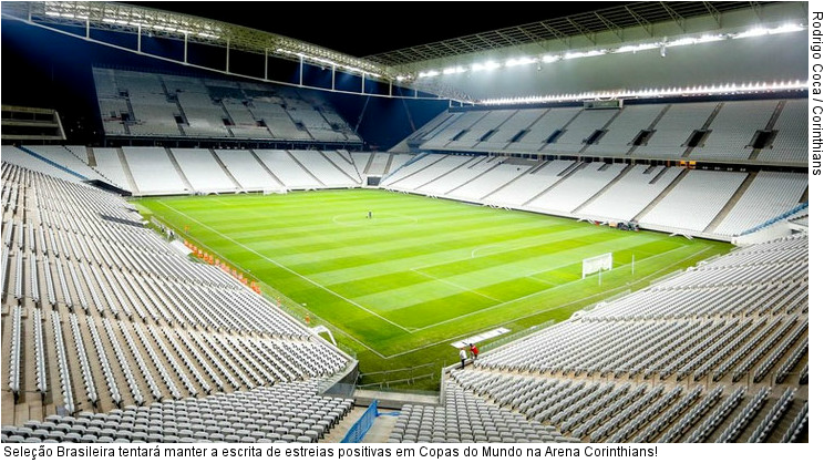  Seleção Brasileira tentará manter a escrita de estreias positivas em Copas do Mundo na Arena Corinthians!