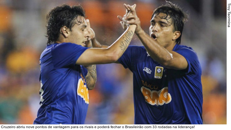  Cruzeiro abriu nove pontos de vantagem para os rivais e poderá fechar o Brasileirão com 33 rodadas na liderança!