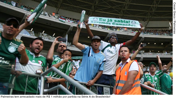  Palmeiras tem arrecadado mais de R$ 1 milhão por partida na Série A do Brasileirão!