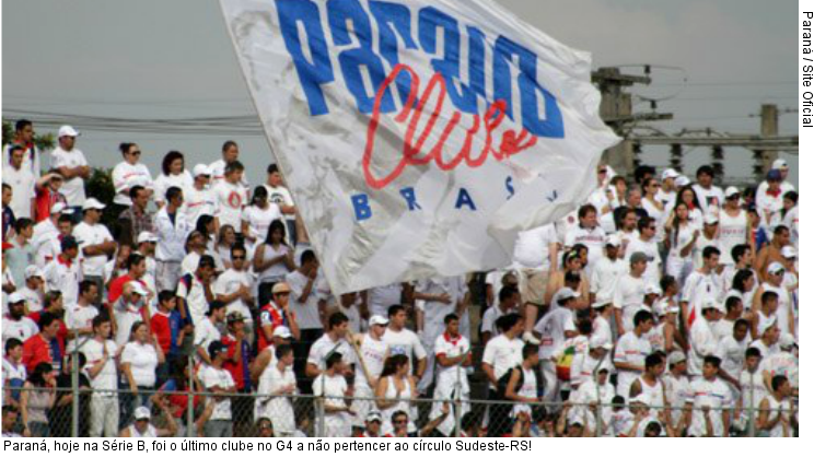  Paraná, hoje na Série B, foi o último clube no G4 a não pertencer ao círculo Sudeste-RS!